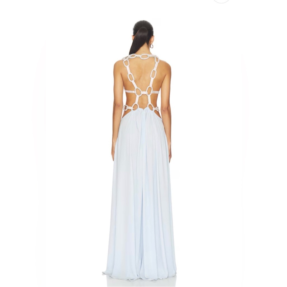 NEW Bronx and Banco Brielle Powder Blue Diamond Gown Elegant Plunge Cutout dress - Picture 7 of 17